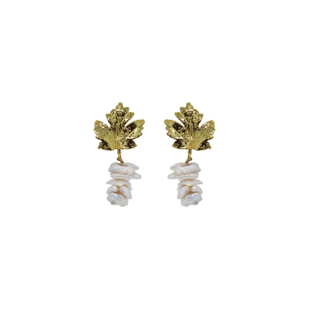 Buy You & Eye Golden Leaf & Stacked Pearl Earrings Online for Women | Free 3-Hour Delivery in Dubai | You & Eye UAE